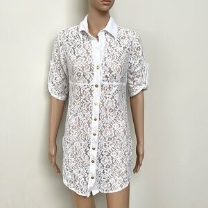 SOL & ENERGIA WHITE LACE COVER UP SHIRT DRESS, P